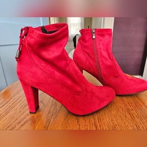 Red suede ankle boots